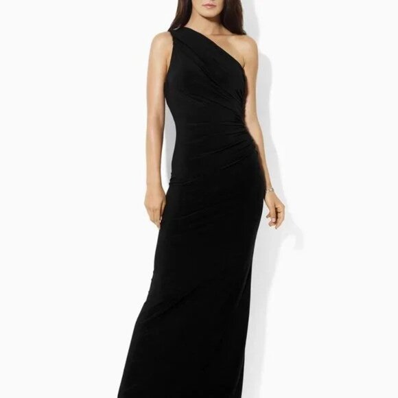 Lauren Ralph Lauren Evening Black One-Shoulder Gown 14 - Picture 1 of 14
